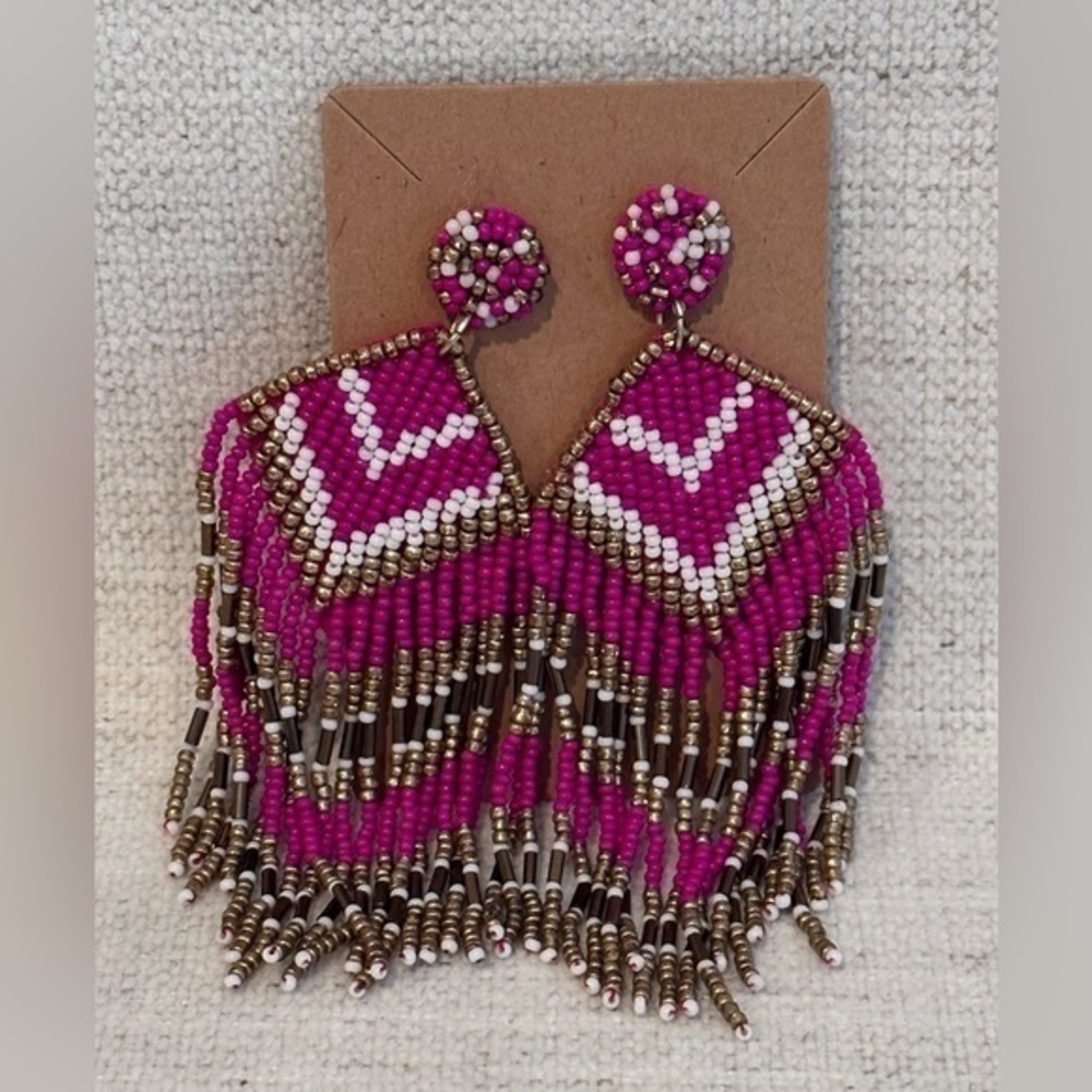 Pink Seed Bead Statement Earrings Southwest Beaded Earrings